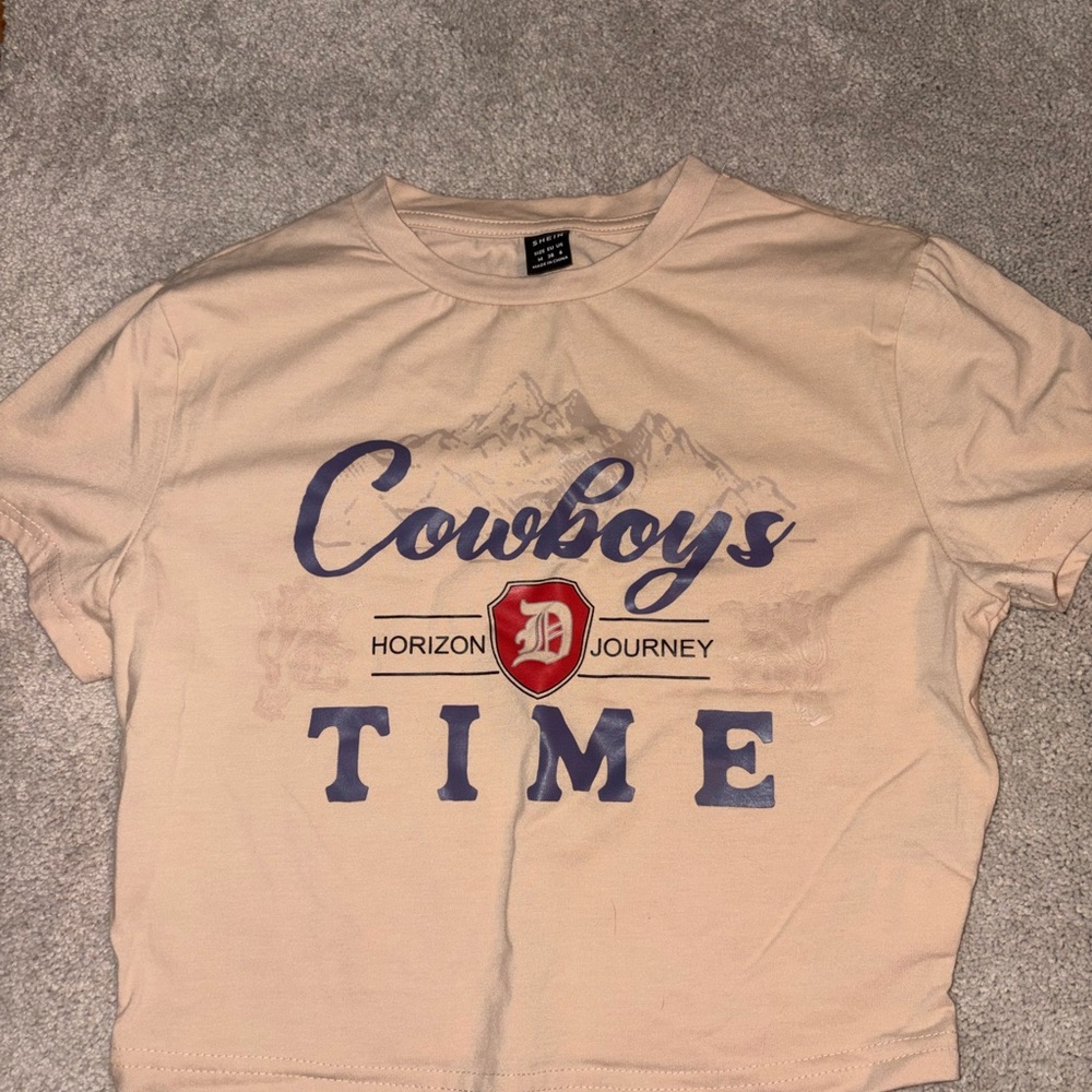 SHEIN Cream Graphic Tee with Blue and Red Accents